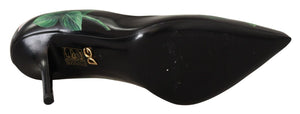 Dolce & Gabbana Black Leather Roses High Heels Pumps Shoes