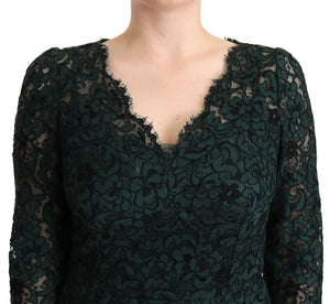 Dolce & Gabbana Green Floral Lace Maxi Floor Length Dress