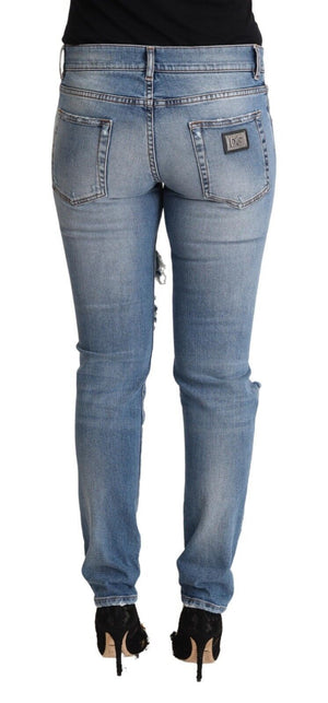 Dolce & Gabbana Blue Distressed Cotton Denim Skinny Jeans