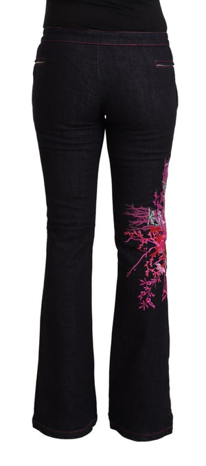 Exte Black Cotton Stretch Mid Waist Cotton Flared Denim Jeans