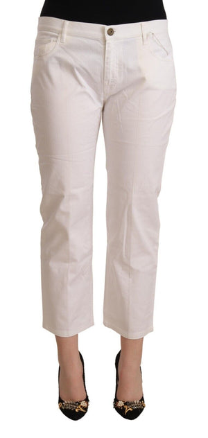 L'Autre Chose White Cotton Mid Waist Cropped Denim Jeans