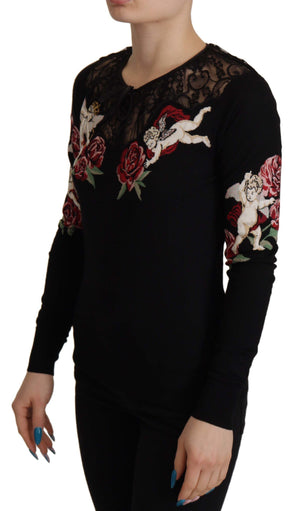 Dolce & Gabbana Black Lace Angel Roses Cardigan Sweater