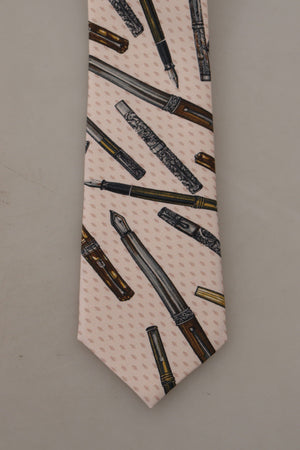 Dolce & Gabbana Pink Pen Dots Print 100% Silk Adjustable Neck Accessory Tie
