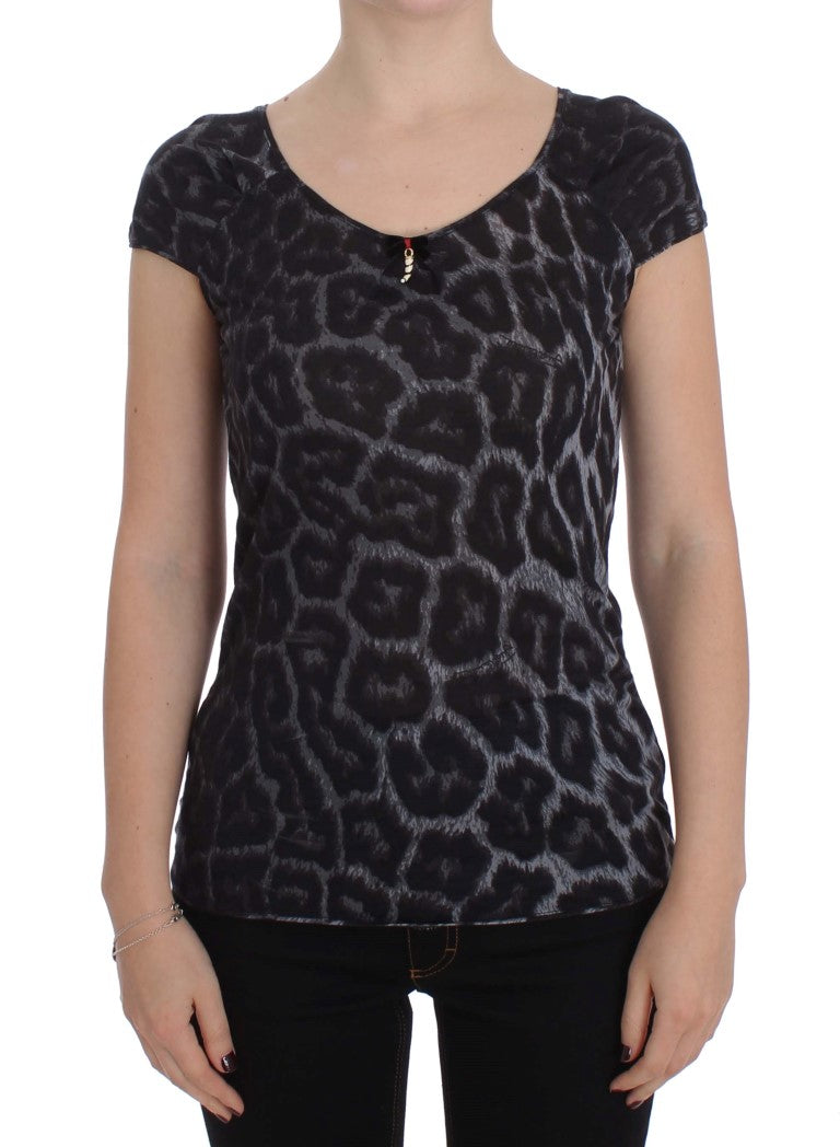 Cavalli Gray Leopard Modal T-Shirt Blouse Top