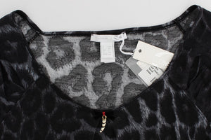 Cavalli Gray Leopard Modal T-Shirt Blouse Top