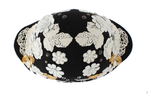 Dolce & Gabbana Black Wool White Floral Gold Leaf Hat