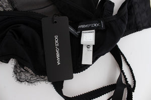 Dolce & Gabbana Black Silk Floral Lace Lingerie Top