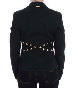 Exte Black Cotton Stretch Gold Studded Blazer Jacket