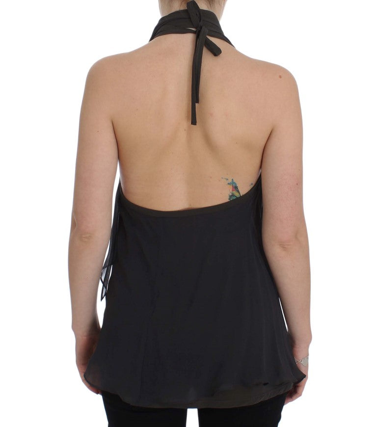 CORA GROPPO Gray Blue Stretch Blouse Top