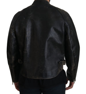Dolce & Gabbana Black Leather Zipper Biker Coat Jacket