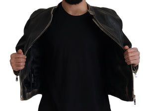 Dolce & Gabbana Black Leather Zipper Biker Coat Jacket