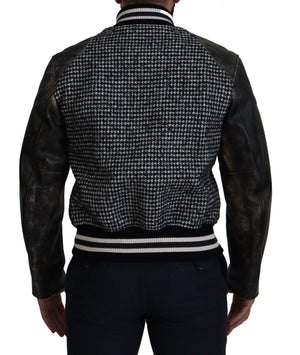 Dolce & Gabbana Black Houndstooth Polyester Bomber Jacket