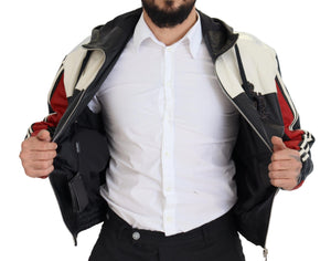 Dolce & Gabbana Black Leather Hooded Blouson Coat Jacket