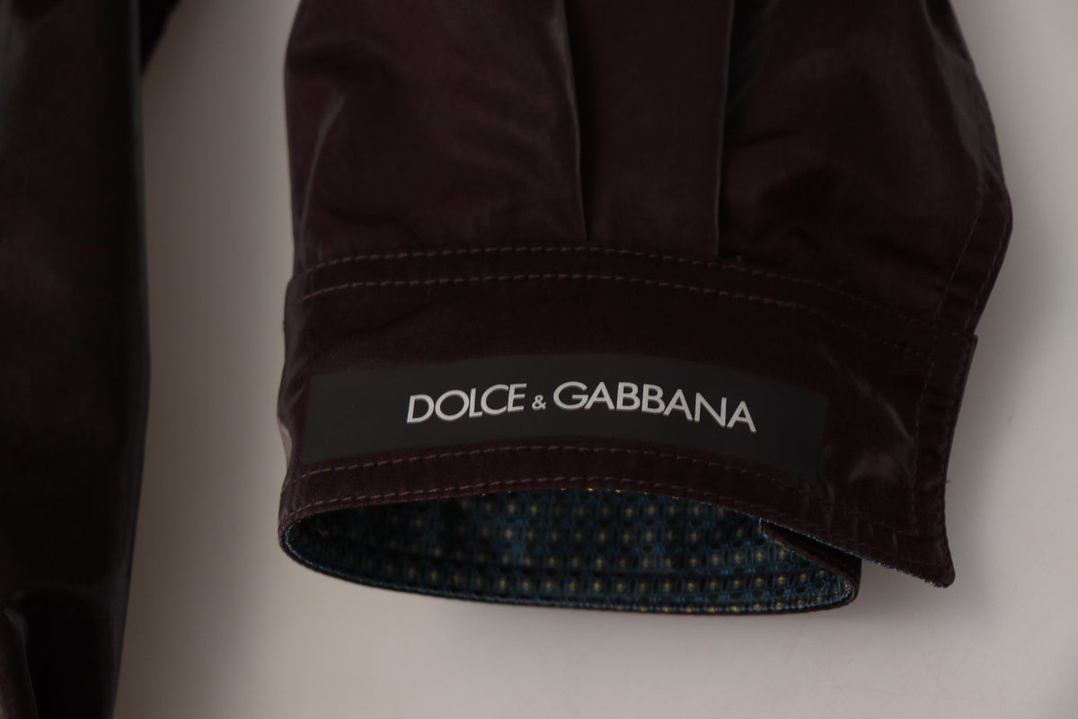 Dolce & Gabbana Bordeaux Nylon Collared Men Coat Jacket