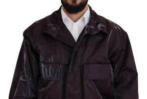 Dolce & Gabbana Purple Nylon Collared Biker Coat Jacket