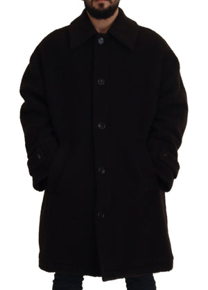 Dolce & Gabbana Black Alpaca Button Down Trench Coat Jacket