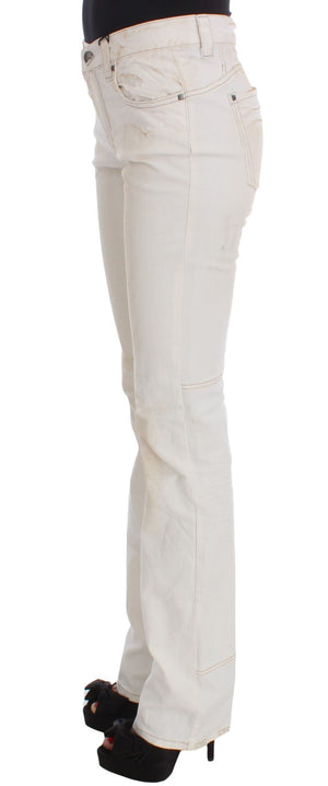 Costume National White Cotton Slim Fit Bootcut Jeans