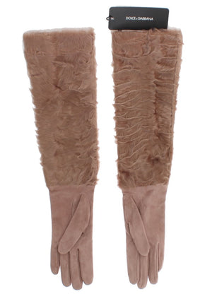 Dolce & Gabbana Beige Suede Xiangao Fur Elbow Gloves