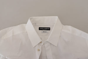 Dolce & Gabbana White Cotton Peacock Feather Formal GOLD Shirt