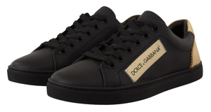 Dolce & Gabbana Black Gold Leather Low Top Sneakers Womens Shoes