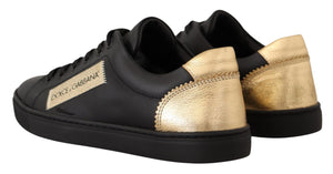 Dolce & Gabbana Black Gold Leather Low Top Sneakers Womens Shoes