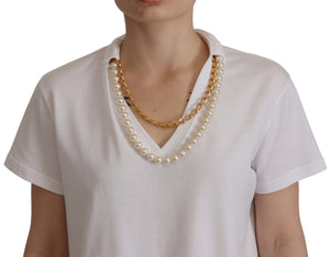 Dolce & Gabbana White Necklace Embellished Neckline T-shirt Top