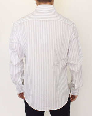 Ermanno Scervino White Black Striped Regular Fit Casual Shirt