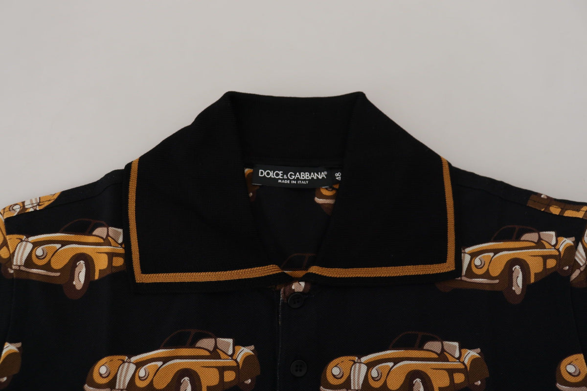 Dolce & Gabbana Black Car Print Short Sleeve Polo T-shirt