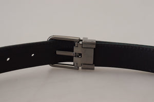 Dolce & Gabbana Blue Jacquard Moire Silver Metal Belt Men