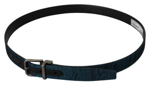 Dolce & Gabbana Blue Jacquard Moire Silver Metal Belt Men