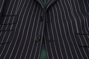 Dolce & Gabbana Dark Blue Stripe Wool Single Breasted Blazer