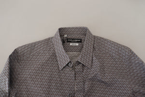 Dolce & Gabbana Gray Brown GOLD Slim Fit Dress Formal Shirt