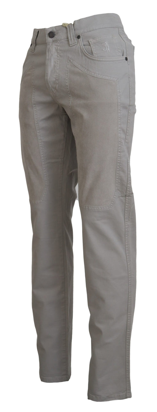 Jeckerson Gray Cotton Tapered Men Casual Pants