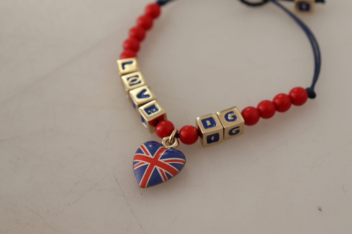 Dolce & Gabbana Red Blue Beaded DG LOVES LONDON Flag Branded Bracelet