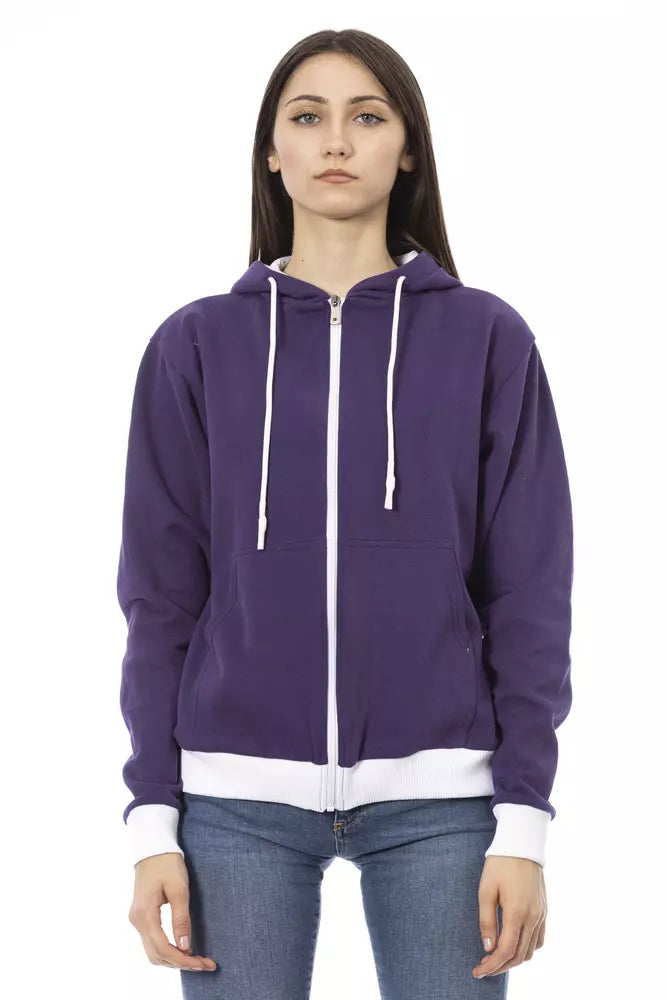 Baldinini Trend Purple Cotton Women Sweater with Adjustable Hood