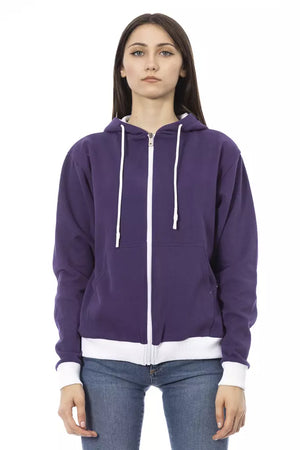 Baldinini Trend Purple Cotton Women Sweater with Adjustable Hood