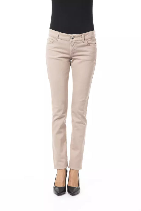 BYBLOS Beige Cotton Women Pant with Back Pocket Chain