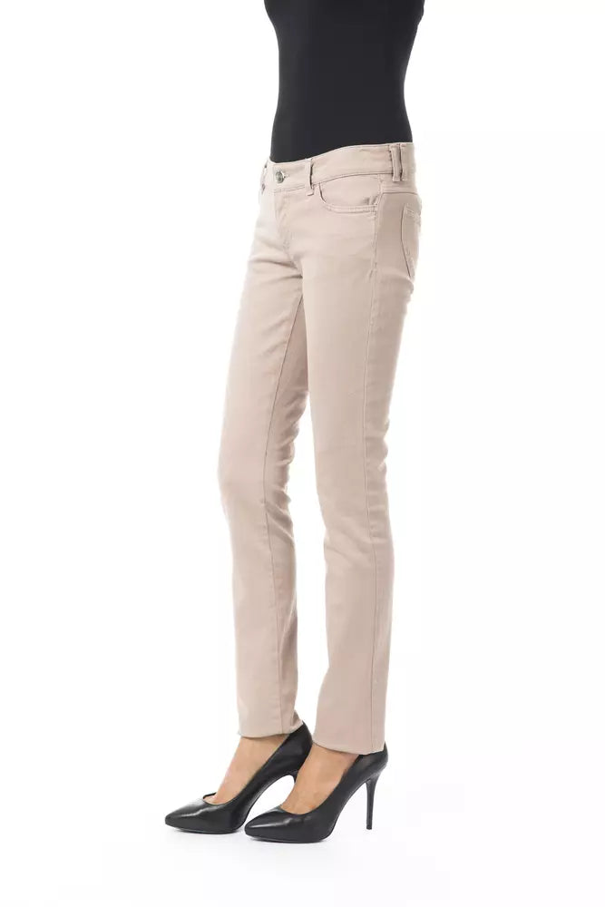 BYBLOS Beige Cotton Women Pant with Back Pocket Chain