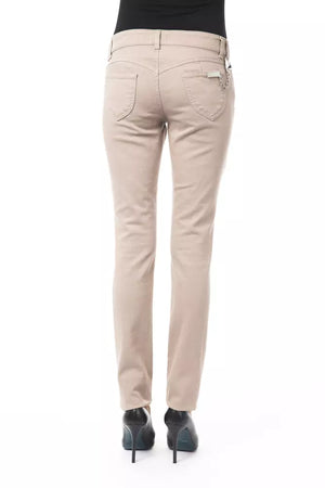BYBLOS Beige Cotton Women Pant with Back Pocket Chain