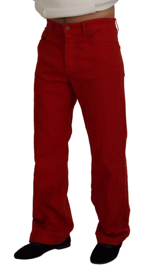 Dolce & Gabbana Red Cotton Straight Fit Men Denim Jeans