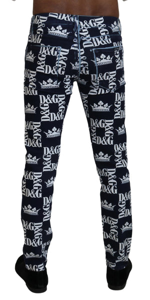 Dolce & Gabbana Blue Cotton DG Crown Skinny Denim Jeans