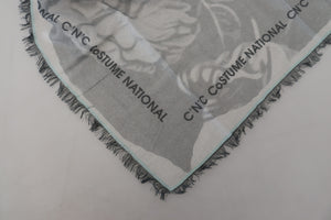 Costume National Gray Print Shawl Foulard Fringes Scarf