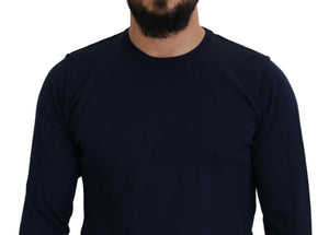 Paolo Pecora Milano Blue Cotton Crewneck Pullover Sweater