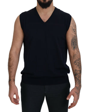 Paolo Pecora Milano Black Cotton V-neck Sleeveless Tank T-shirt