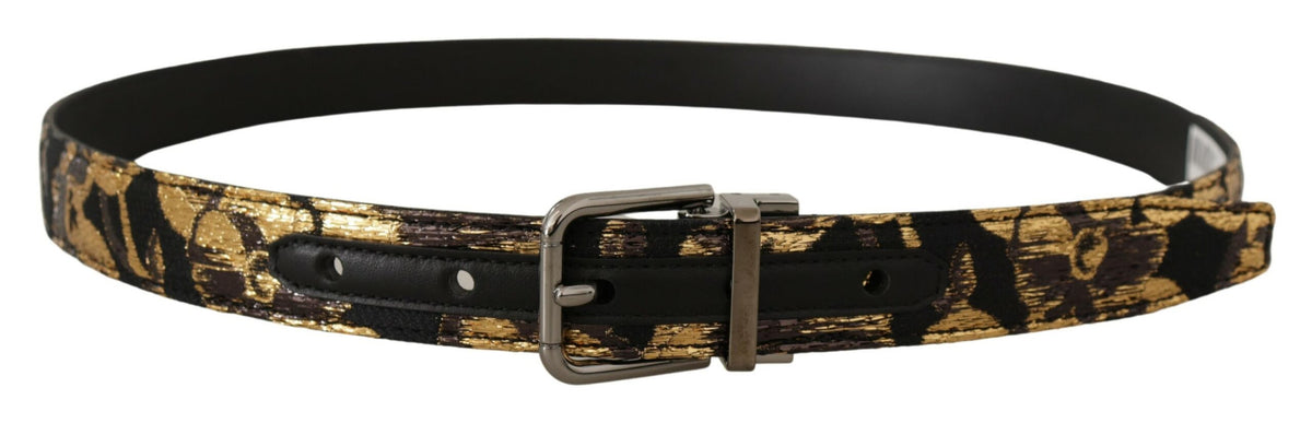 Dolce & Gabbana Multicolor Jacquard Leather Logo Metal Buckle Belt