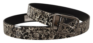 Dolce & Gabbana Black Marble Print Leather Gray Logo Belt