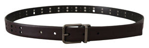 Dolce & Gabbana Burgundy Leather Perforated Metal Buckle Belt