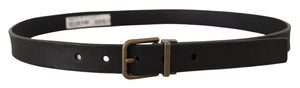 Dolce & Gabbana Black Leather Brass Metal Grain Buckle Classic Belt