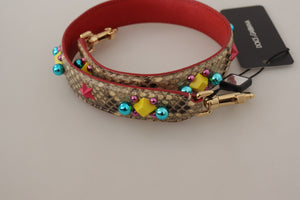 Dolce & Gabbana Beige Python Leather Crystals Shoulder Strap