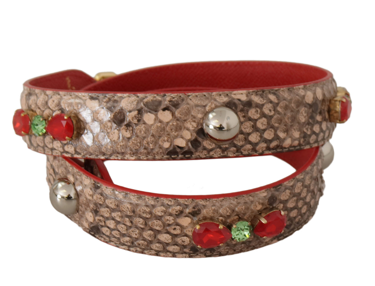 Dolce & Gabbana Brown Python Leather Crystals Shoulder Strap